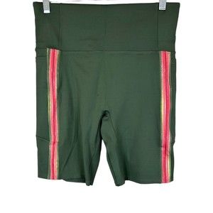 Soulgani Active Women's Chaos & Beauty Side Stripe Bike Shorts Olive Medium Size